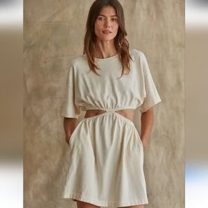 New Cutout Short Sleeve Mini Dress Tan